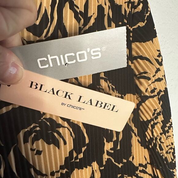 NEW Chico’s Floral Pleated Tiered Dress Black Label Tan Cocktail Party High Neck - Picture 6 of 10